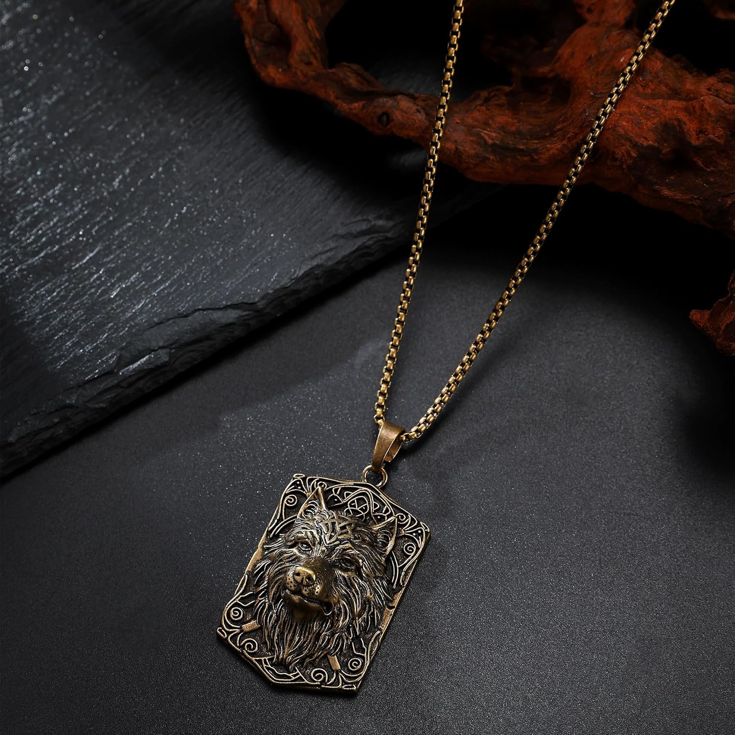 Yumikoo Wolf Viking Necklace for Men Antique Bronze Wolf Head Pendant Necklace - Men's Fashion Jewelry Viking Jewelry Men Norse Mythology Decor - Image 5