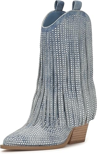 Jessica Simpson Bottes western à enfiler à bout pointu pour femme, Bleu robuste,
