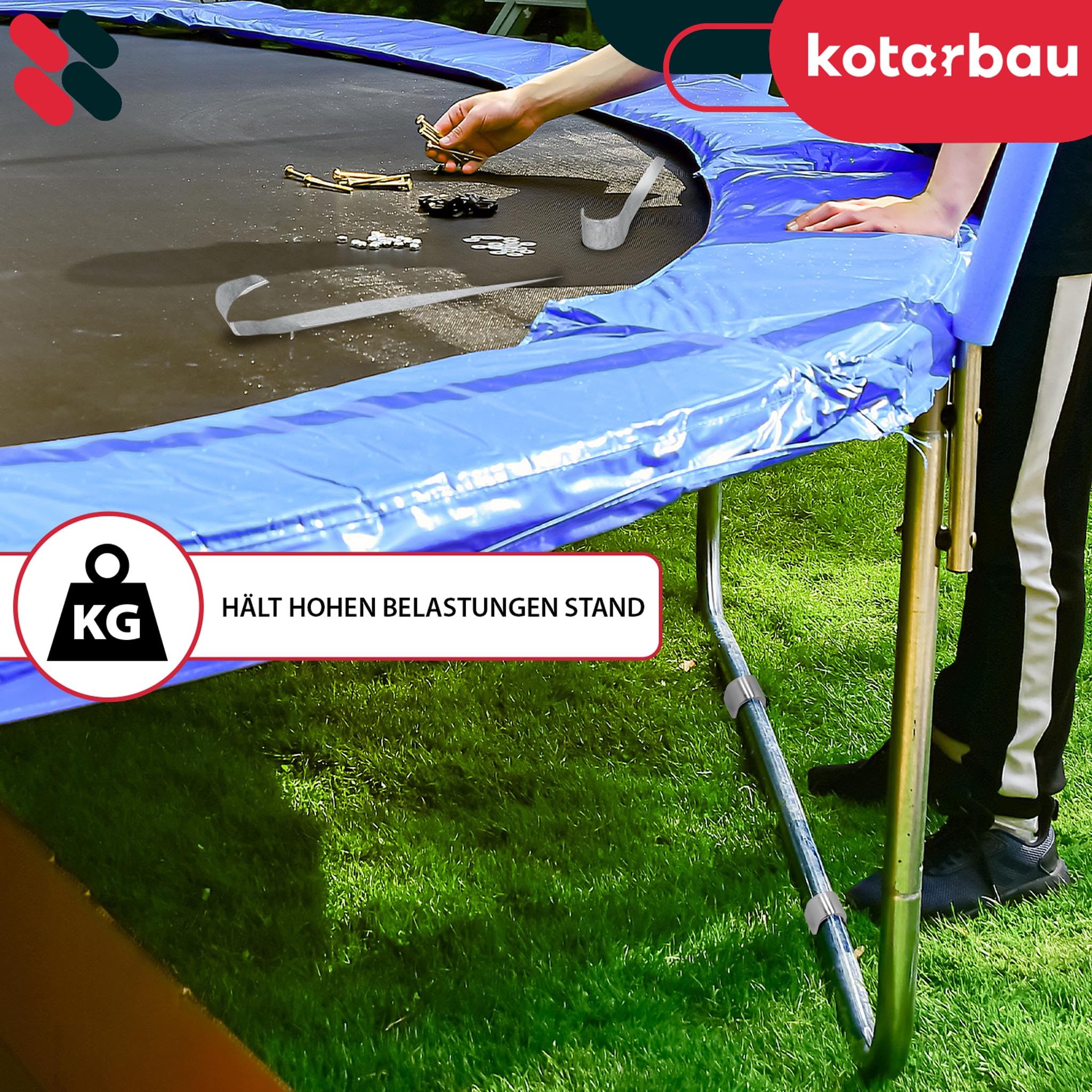 KOTARBAU® Bodenanker für Trampolin, Heringe für Gartentrampolin 350 mm | 12er Set, Erdanker zum Einschlagen, Zeltheringe, Schwerlastanker, Erdhaken aus verzinktem Stahl, Silber