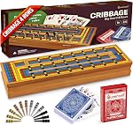 Ensemble de jeu de société Cribbage avec rangement - Jeu classique de cribbage de voyage avec rangement en bois pour cartes pour adultes et enfants - Idéal pour les soirées de jeux