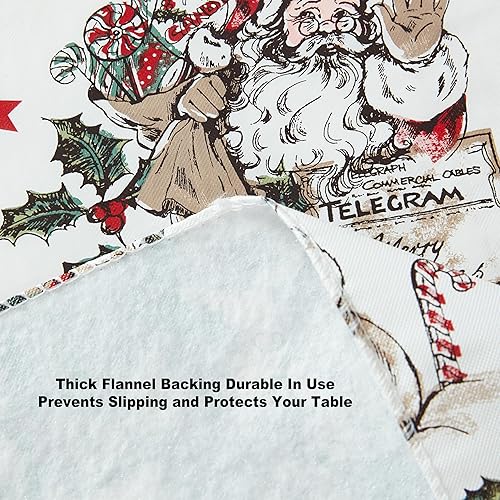 Miniatura 6 de Newbridge Mantel rectangular de vinilo vintage de Navidad de 60 x 120 pulgadas con reverso de franela, estampado retro de Papá Noel, muñeco de nieve