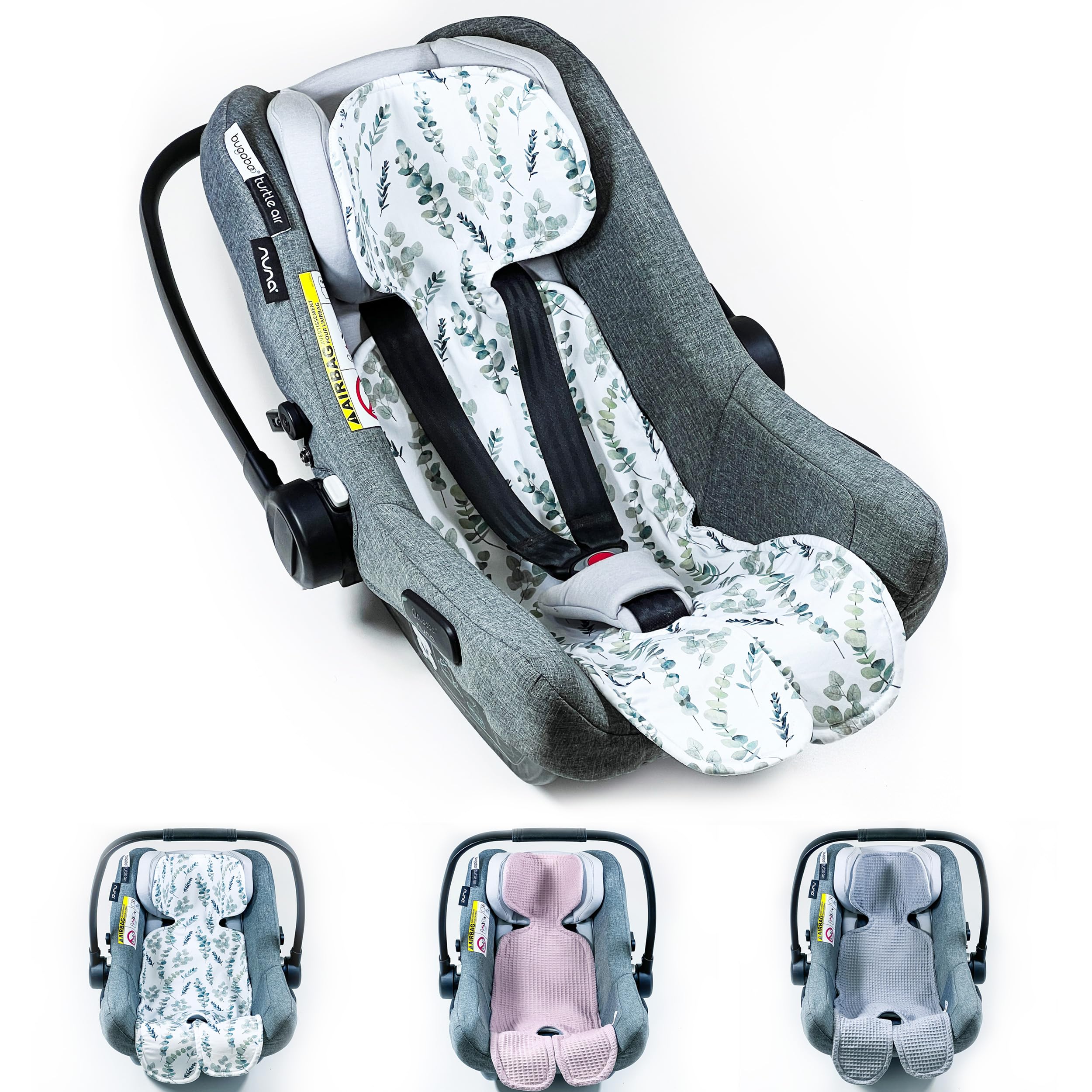 Asiento transpirable para silla de bebé para cochecito de bebé, antisudoración, grupo 0+ (0 – 13 kg), grupo I (9 – 18 kg), 100% algodón eucalipto, inserto para asiento de bebé