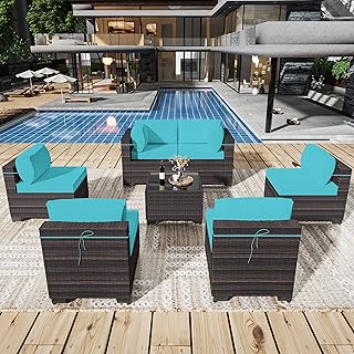 ASJMR Outdoor Patio Furniture Set, 7 Pieces Outdoor Sectional Furniture ...