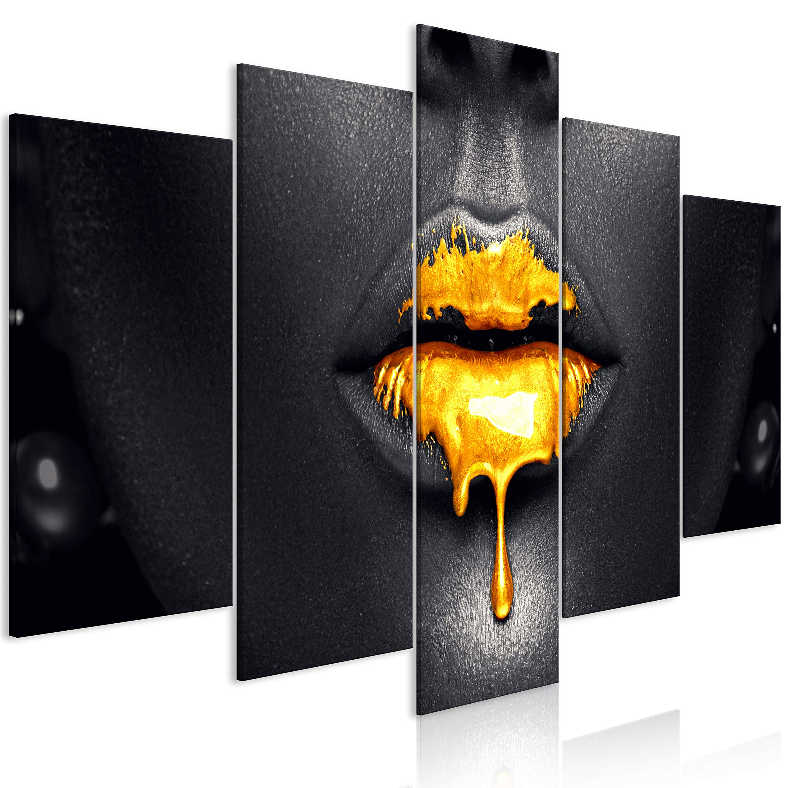 murando Cuadro en Lienzo Abstracto 225x112 cm 5 partes Impresión en Material Tejido no Tejido Impresión Artística Imagen Gráfica Decoracion de Pared Labios Cara Negro h-B-0123-b-m