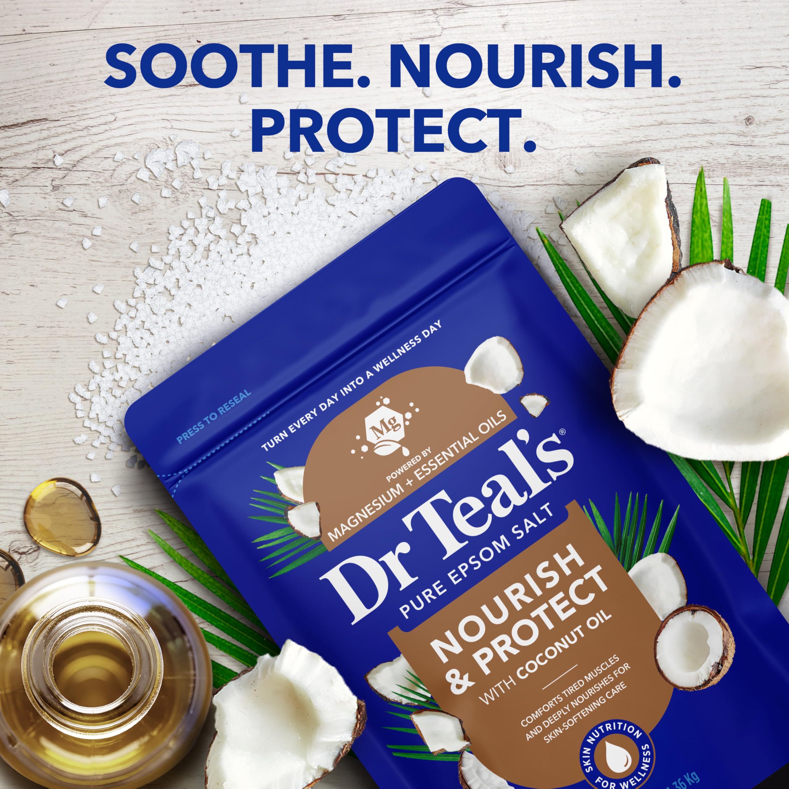 Dr Teal's Epsom Salt Magnesium einweichen, nährt und schützt mit Kokosöl, 1,3 kg (4 Stück)