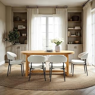 Walker Edison Modern Farmhouse Rustic Solid Oak Wood Oval Dining Table for 6 - White Oak