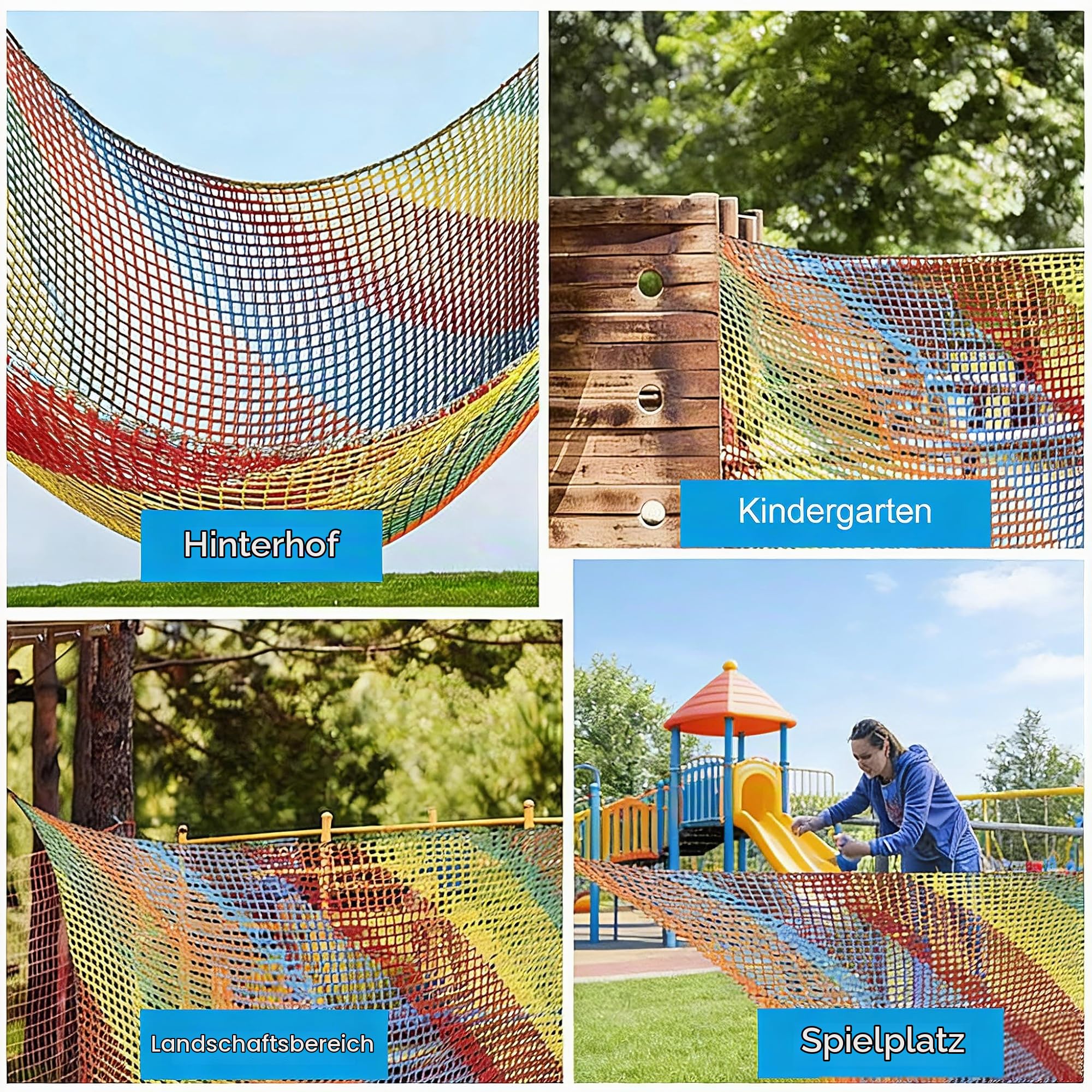 Kletternetz Spielplatz, Doppeltschichten ​Kinder Sicherheitsnetz Klettergerüst Netz Kinder Garten, 3x3M Absturzsicherungsnetz für Spielplatznetz Regenbogenfarben (3 x 3m)