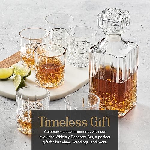 Miniatura 6 de Style Setter Juego de decantador de whisky con vasos, prestigioso juego de whisky con decantador de licor de 25 onzas y 6 vasos, decantador de