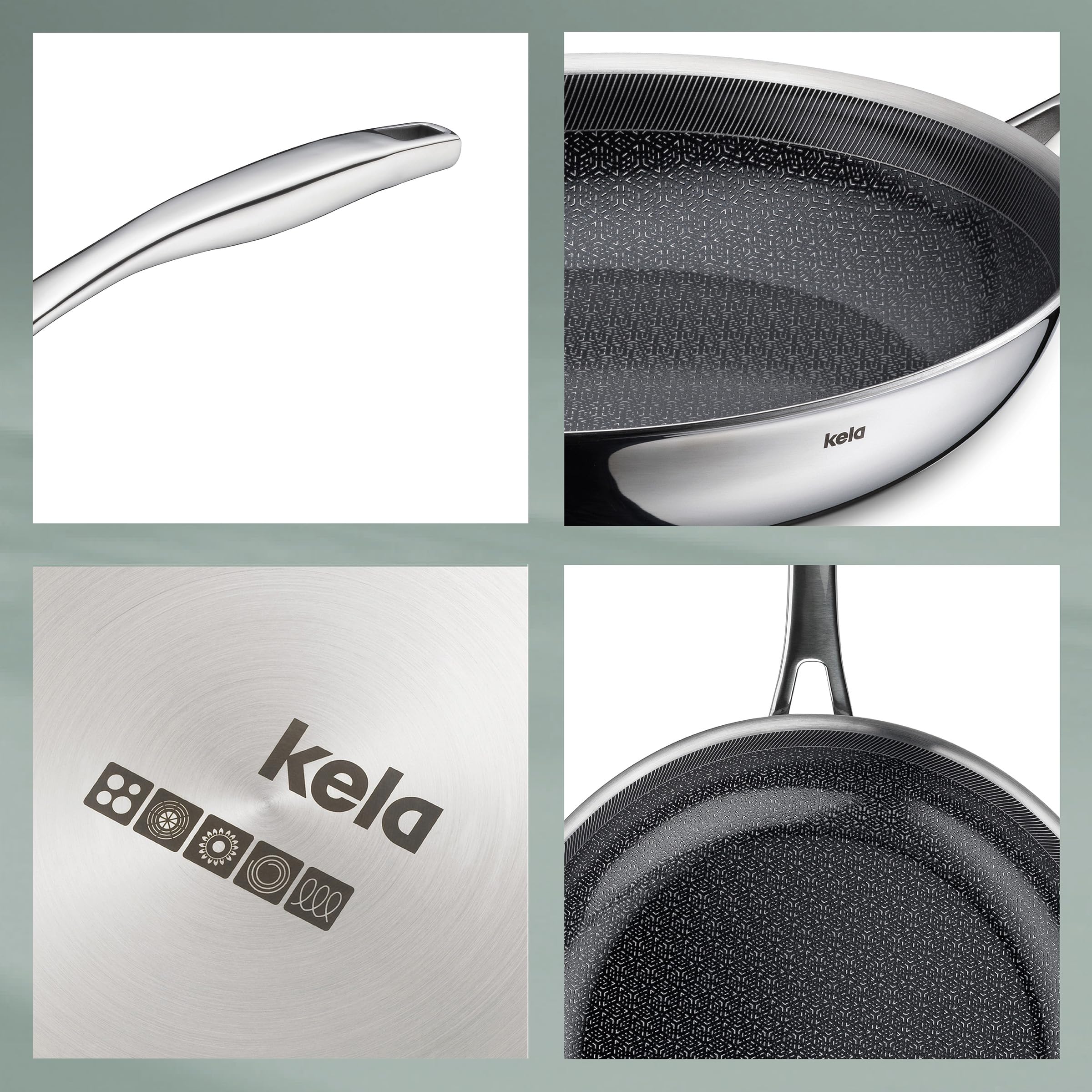 kela Patelnia indukcyjna Flavoria 28 cm, struktura plastra miodu, patelnia powlekana stal nierdzewna, powłoka ceramiczna, uchwyt ze stali nierdzewnej, nadaje się do piekarnika