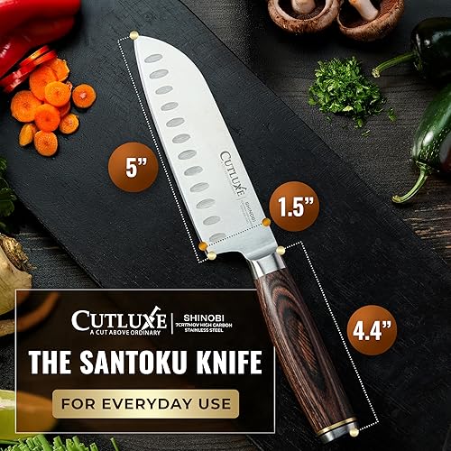 Miniatura 7 de Cuchillo Santoku  Cuchillo japonés ultra afilado de 5 pulgadas para carne y verduras para picar, hoja de acero inoxidable de alto carbono, mango de
