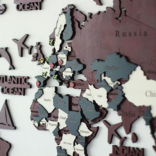 Miniatura 4 de iwa concept Mapa del mundo de madera 3D, mapa de pared de madera, regalo de inauguración de la casa, mapa del mundo de regalo de aniversario,