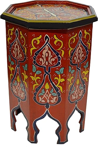 Miniatura 5 de Mesa de madera marroquí hecha a mano delicada pintada a mano color rojo exquisito