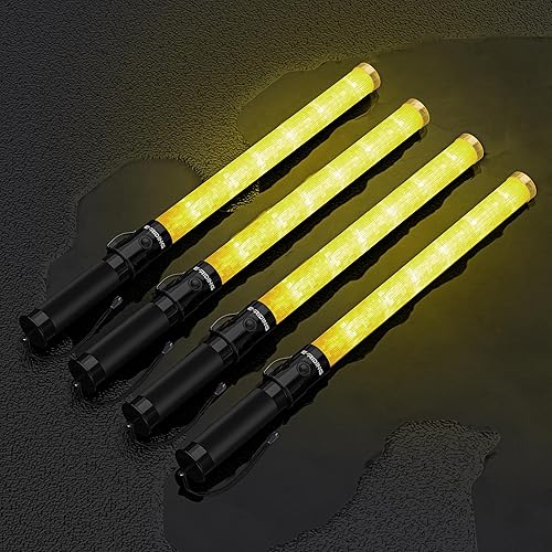 Miniatura 13 de Bastón de Seguridad de Tráfico con Señal Amarilla de 21 pulgadas, Paquete de 2, Varita de Tráfico Multifunción con 2 Modos Intermitentes, Usa 2