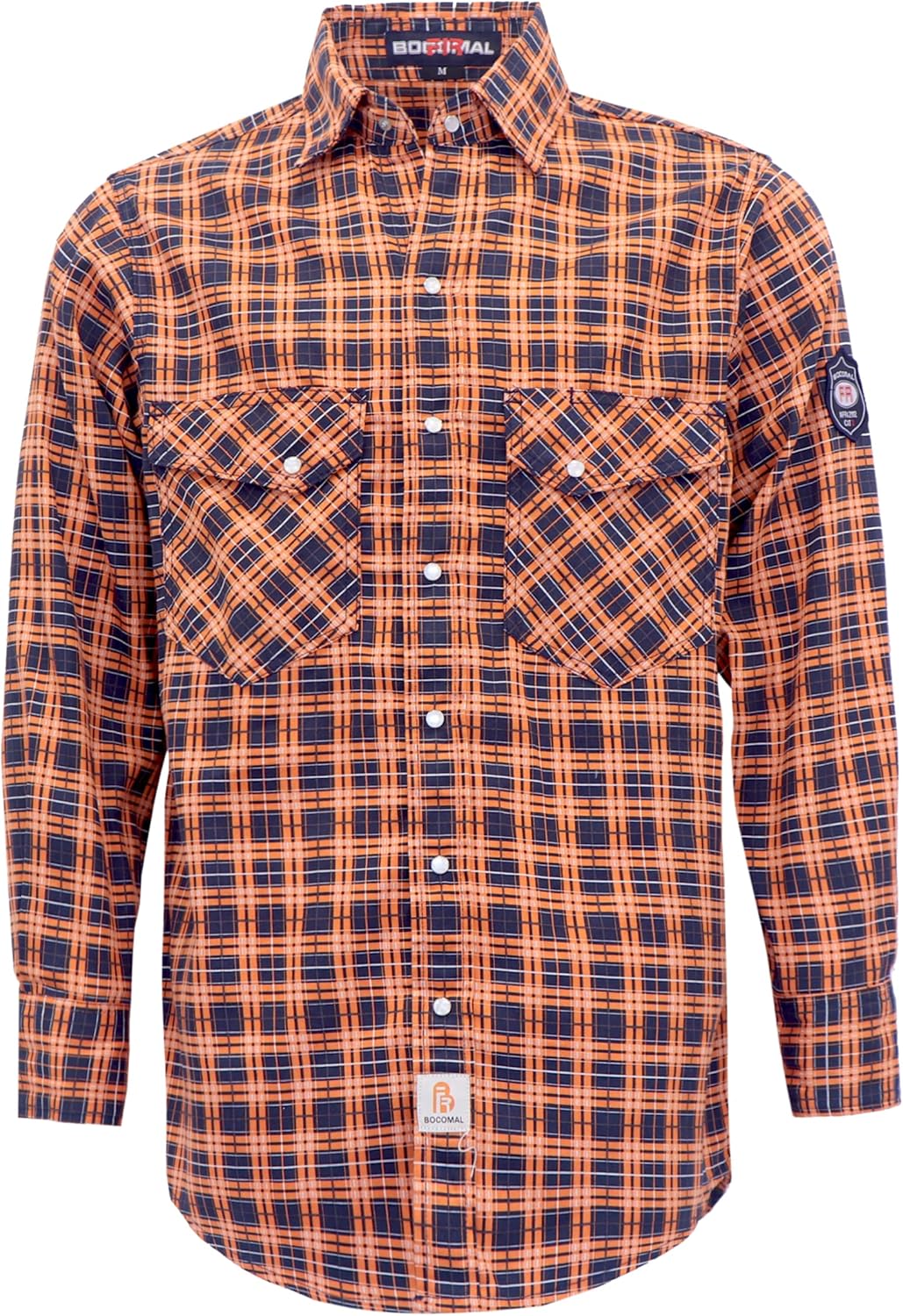 BOCOMAL FR Shirts Flame Resistant NFPA2112/CAT2 6.5oz Light Weight Printed Fire Retardant Plaid Shirt