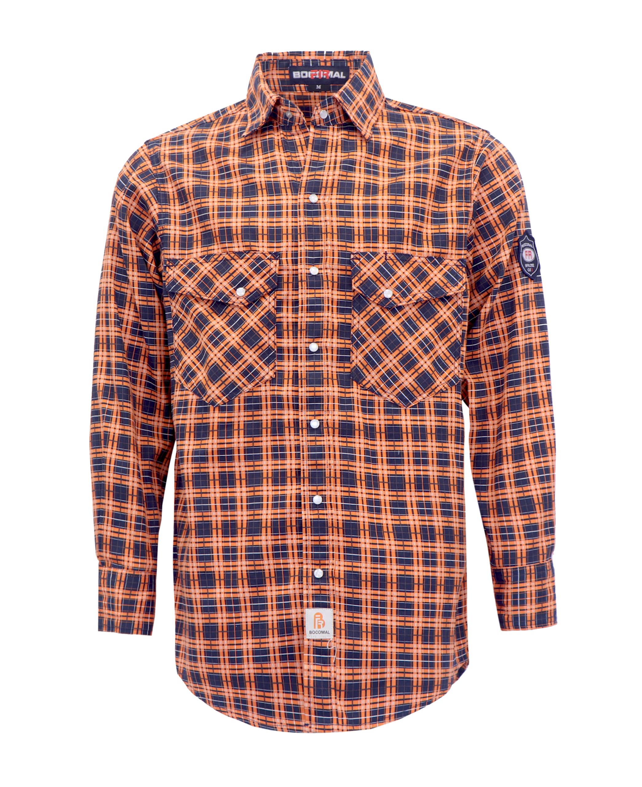 BOCOMALFR Shirts Flame Resistant NFPA2112/CAT2 6.5oz Light Weight Printed Fire Retardant Plaid Shirt