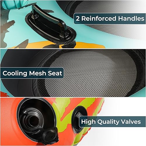 Miniatura 6 de Flotador de tubo de río resistente de 53 pulgadas para adultos, flotador inflable para piscina, lago y playa con portavasos incorporados, respaldo