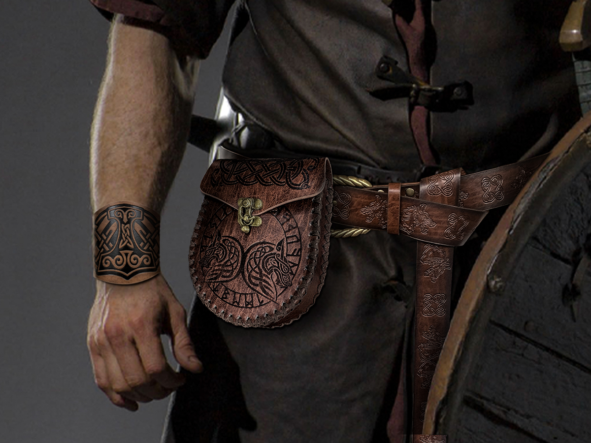 Pulsera estilo vikingo de cuero sintético 2 piezas miniatura 7