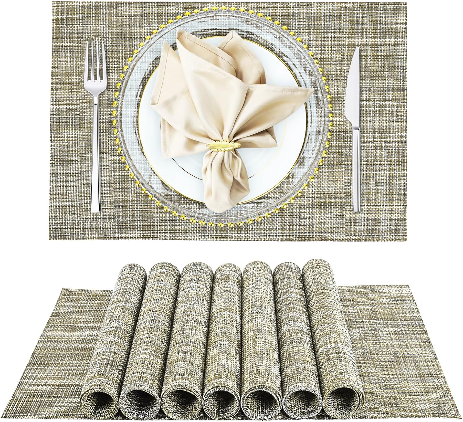 Placemats Set of 8，Washable Placemats Indoor/Outdoor Vinyl