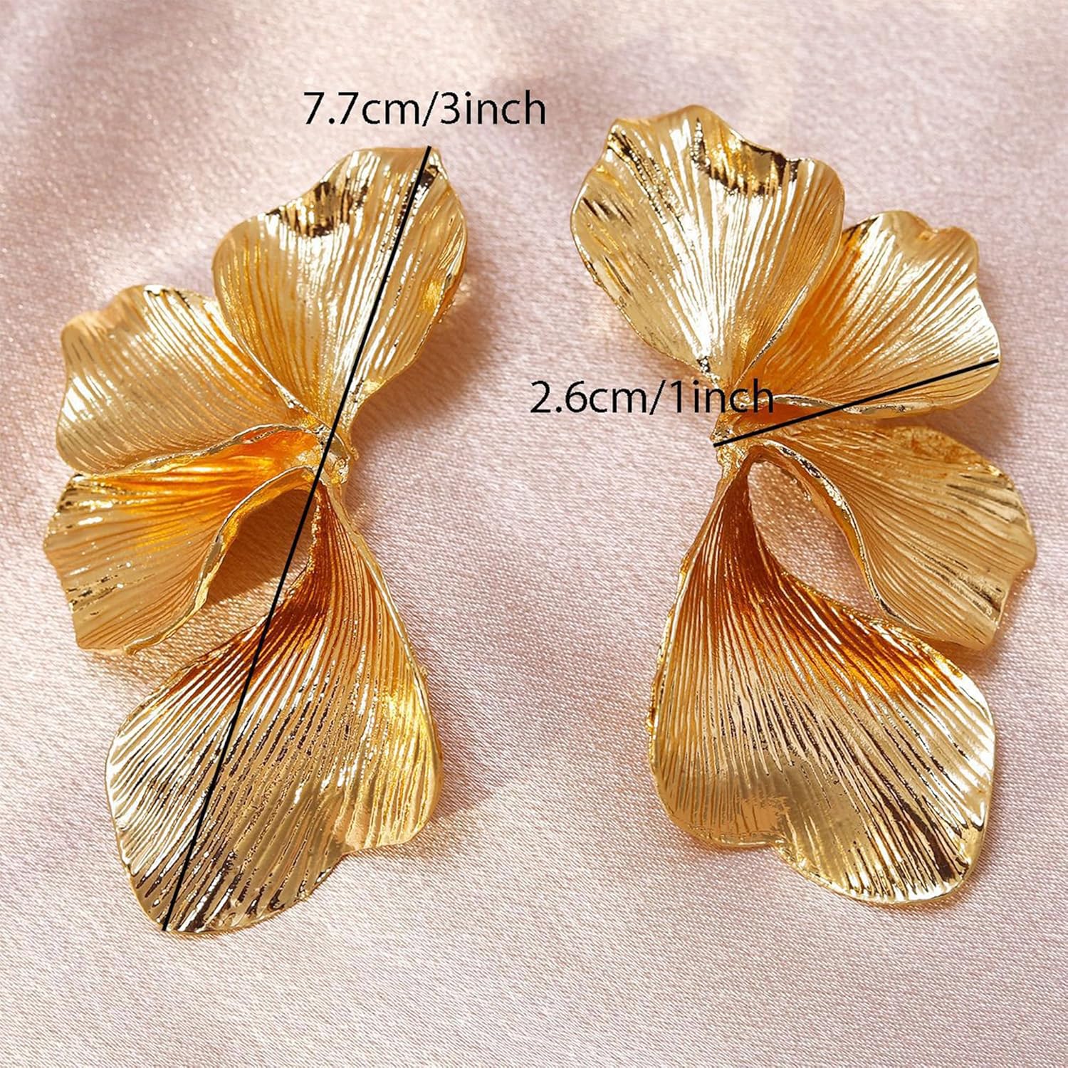 Statement Earrings for Women Gold Flower Petal Leaf Earrings Trendy Stud Earring Jewelry for Women - Image 4
