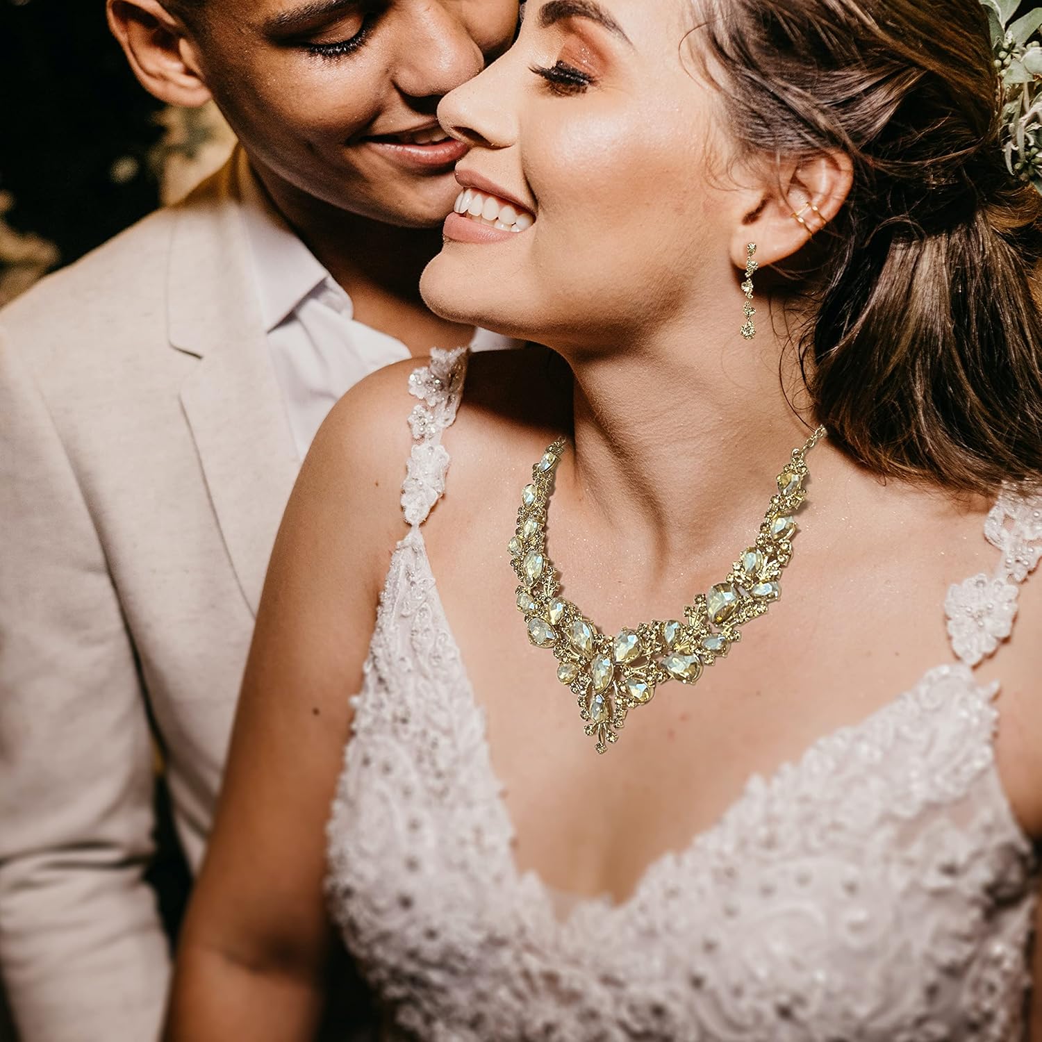 Rhinestone Bridal Jewelry Sets for Women Crystal Necklace Earrings Bracelet Set Silver-Tone Wedding Bridal Bridesmaid Gifts fit with Wedding Dress - Image 3