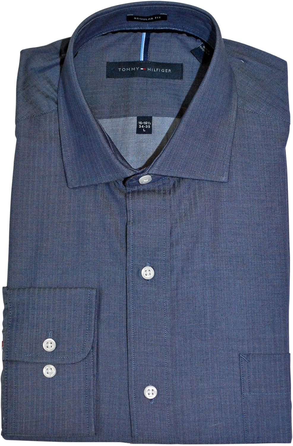 Tommy Hilfiger Men's Non Iron Regular Fit Mini Check Spread Collar Dress Shirt
