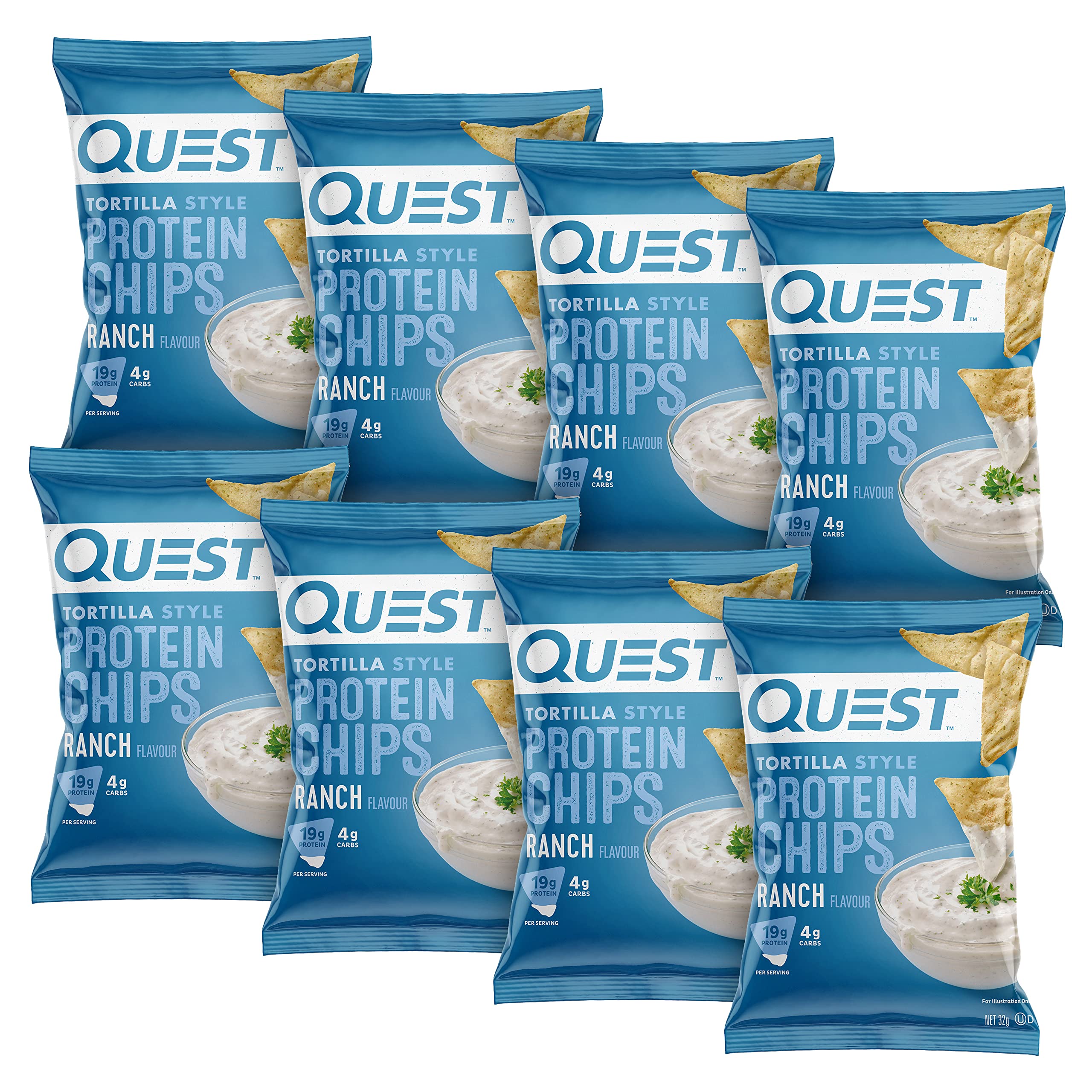 Quest Nutrition Tortilla Style Protein Chips, Ranch, High Protein, Low Carb, Baked, 32g (Pack of 8) - 1 count (Pack of 8)