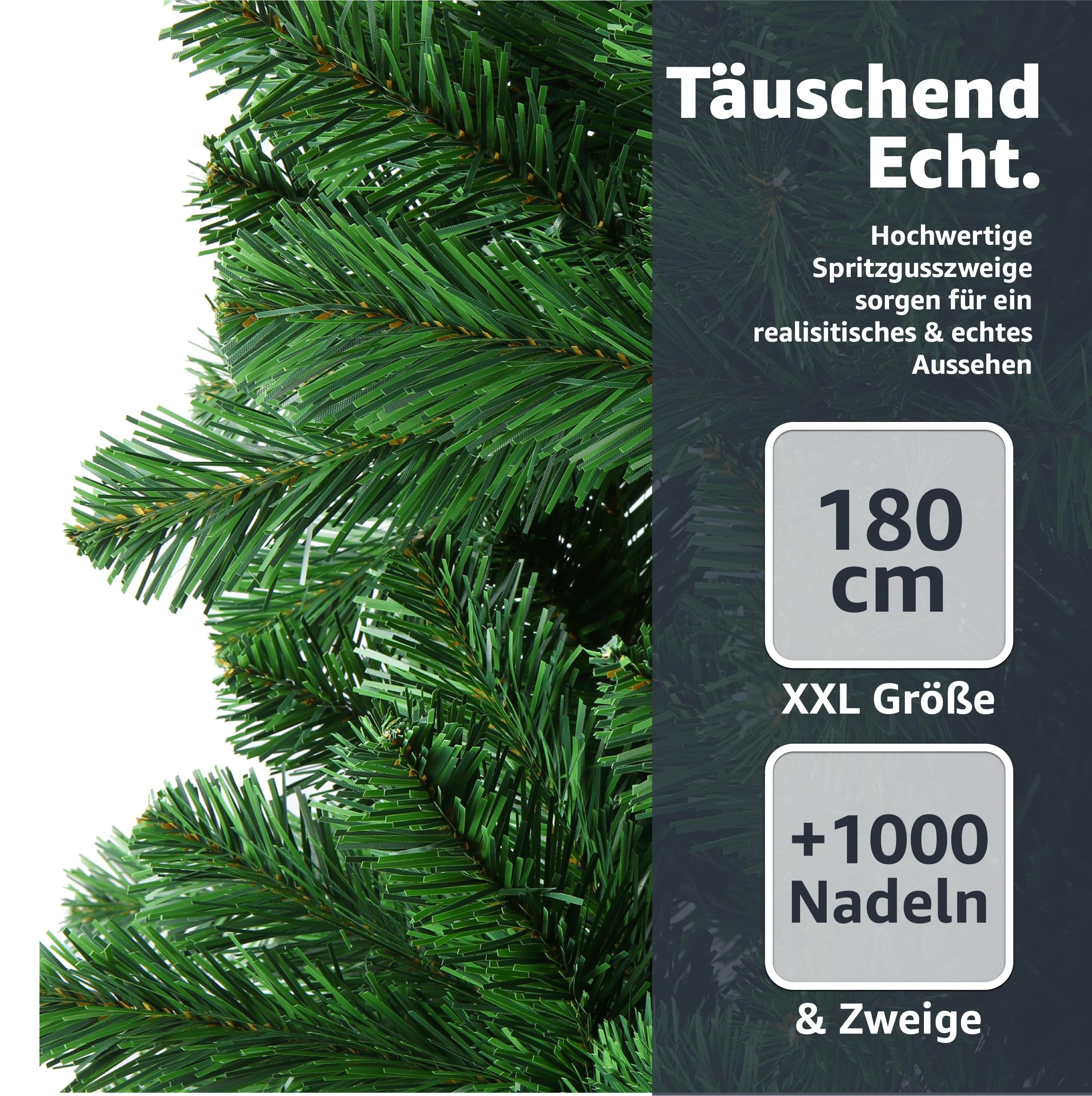 Albero Di Natale Artificiale 180 Cm – Nordmanntanne Realistico Che Sembra Vero, Con Base Robusta