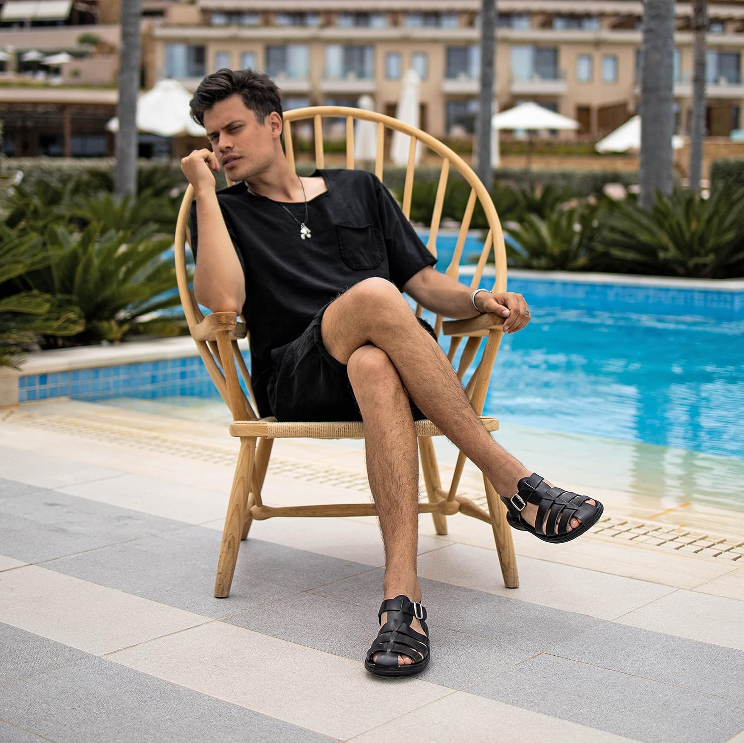 Emmanuela Comfortable Ancient Greek Style Leather Fisherman Sandals for Men, Cushioned insole Handmade Leather Men's Sandals, Quality Adjustable Buckle Summer Shoes