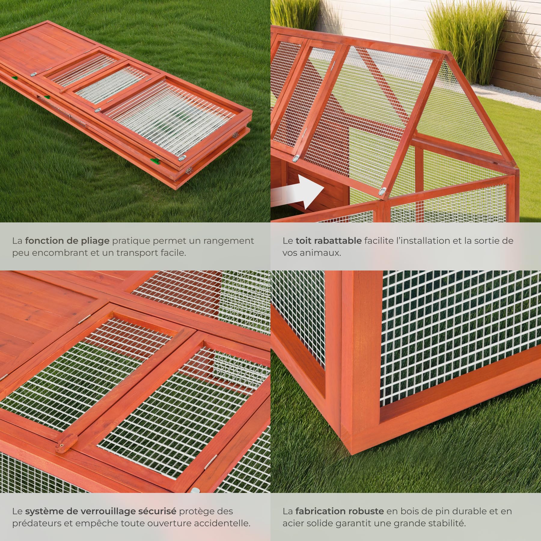 tectake® Clapier Lapin Exterieur Cage Cochon d'Inde Cage Lapin & Autres rongeurs Parc Pliable 159 x 109 x 55 cm en Bois imperméable avec Parc XXL au Sol sans Fond Toit ouvrant Grille Solide