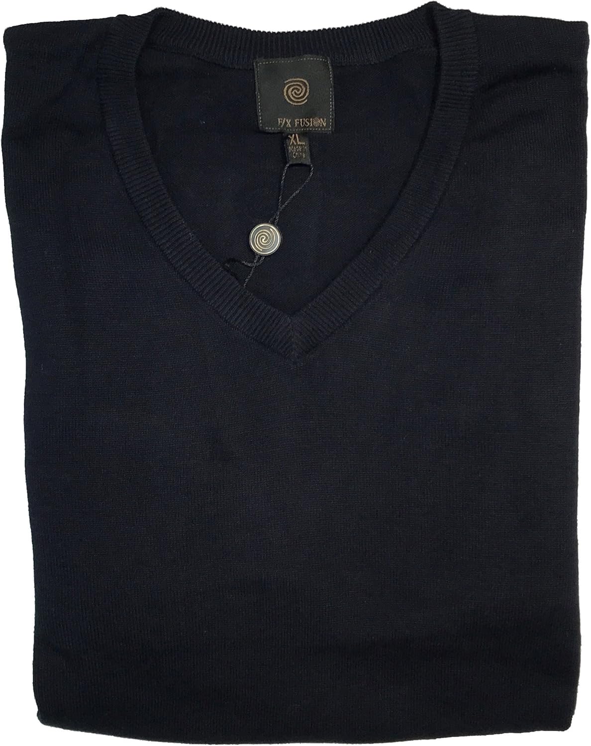 FX Fusion Men's Solid Color V-Neck Sweater (X-Large, Navy)