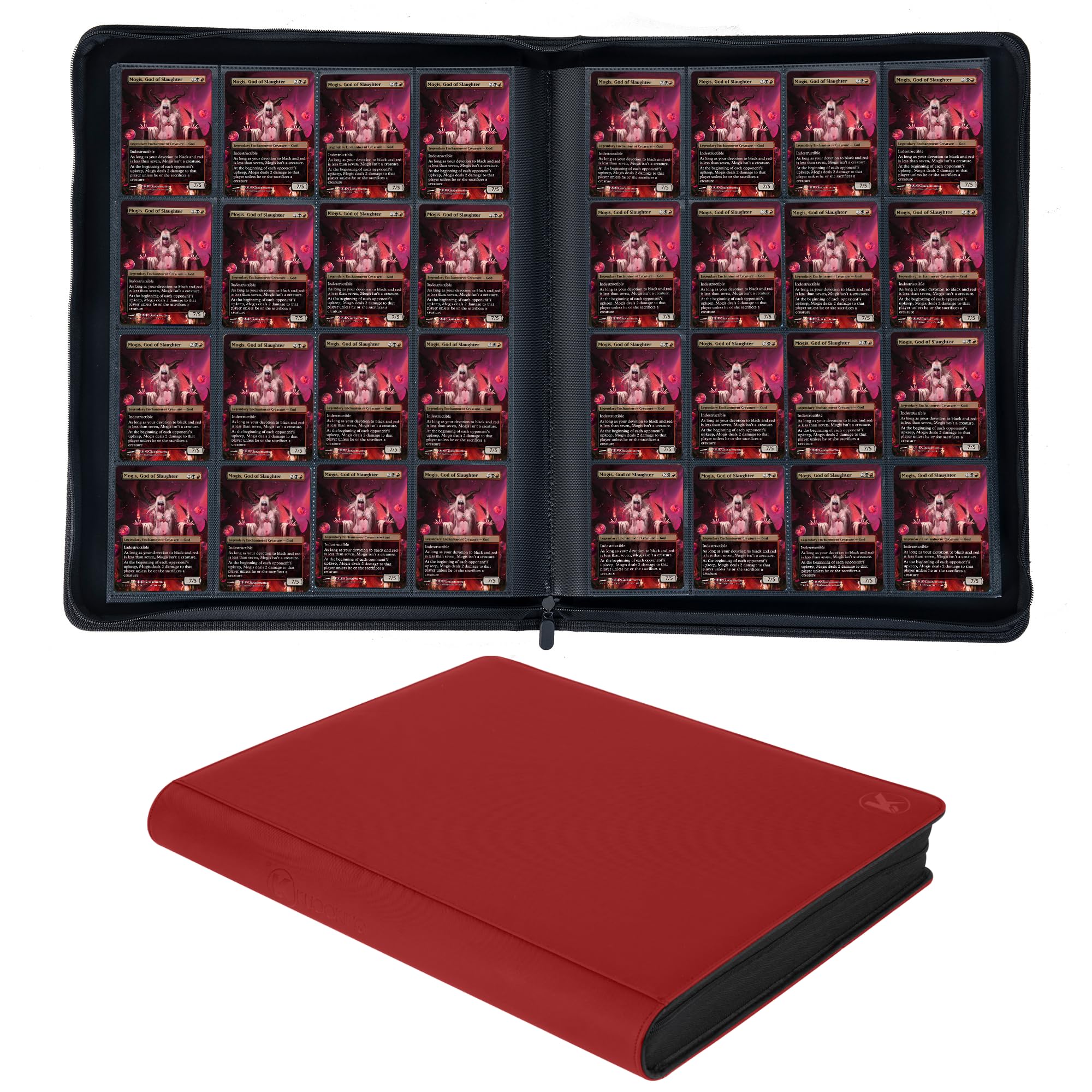 KUOOKING 1408+ Pockets Trading Card Binder, 16-Pocket Card Ablum Compatible with MTG,Sports Cards & Other Standard Size Trading Card (Red)