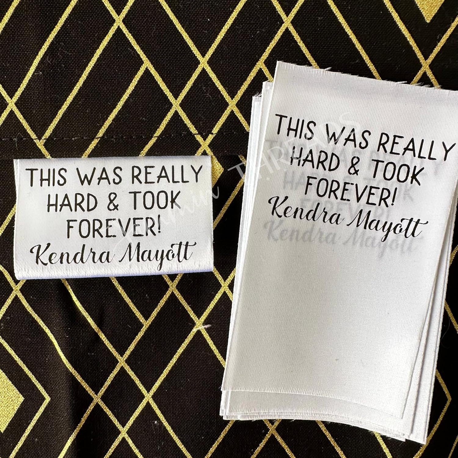 Funny Personalized Quilt Label Satin Tag – “This was Really Hard & Took Forever” Custom Sew-in Quilt Label, Fold Over Sewing Tag with Name, 2" x 1"
