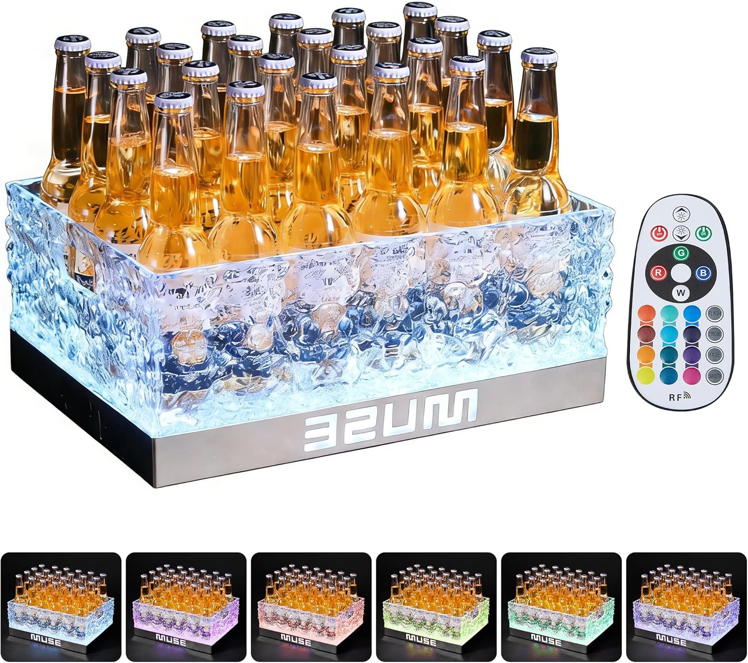 WILON LED Ice Bucket with Remote, Square Beverage Tub for Champagne Beer Drink Wine, Light RGB Colorful, Leakproof Light Up Drink Bucket (up to 12 Bottles)