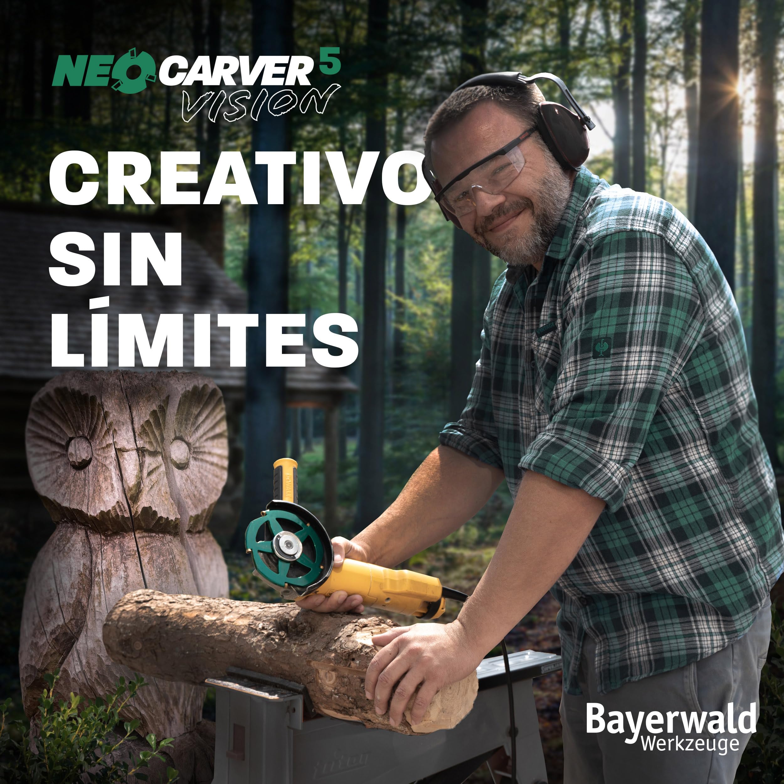 Bayerwald NeoCarver 5 Vision V2 - Disco de fresado de metal duro para madera - Fresa para tallar madera de aluminio para amoladora angular para separar, lijar, desbastar, etc. - Diámetro de 115 mm x