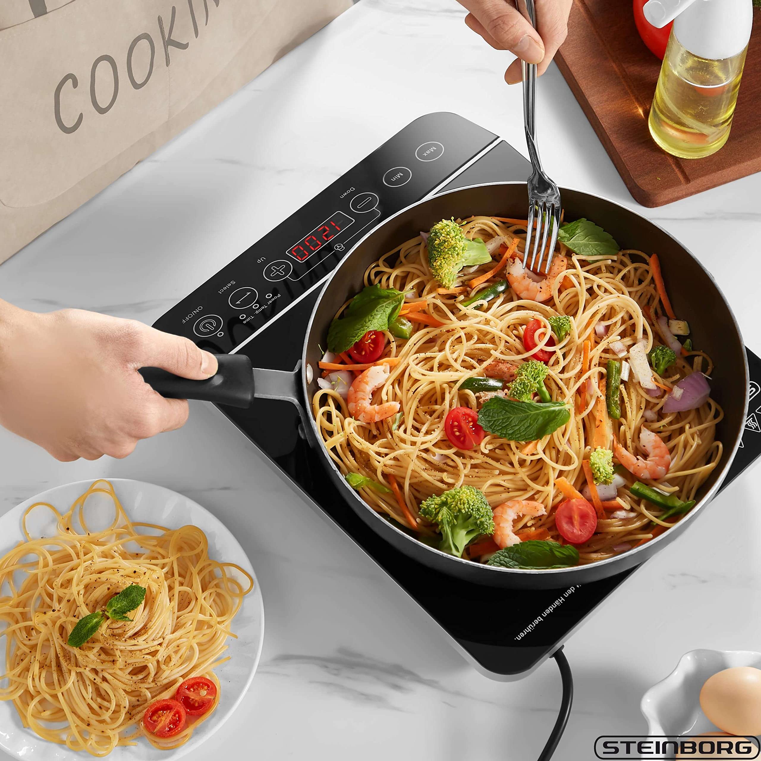 Steinborg Plaque de cuisson à induction 1 plaque Plaque de cuisson électrique Plaque de cuisson à induction 2000 W Panneau de commande tactile Verrouillage pour enfants Protection contre la surchauffe