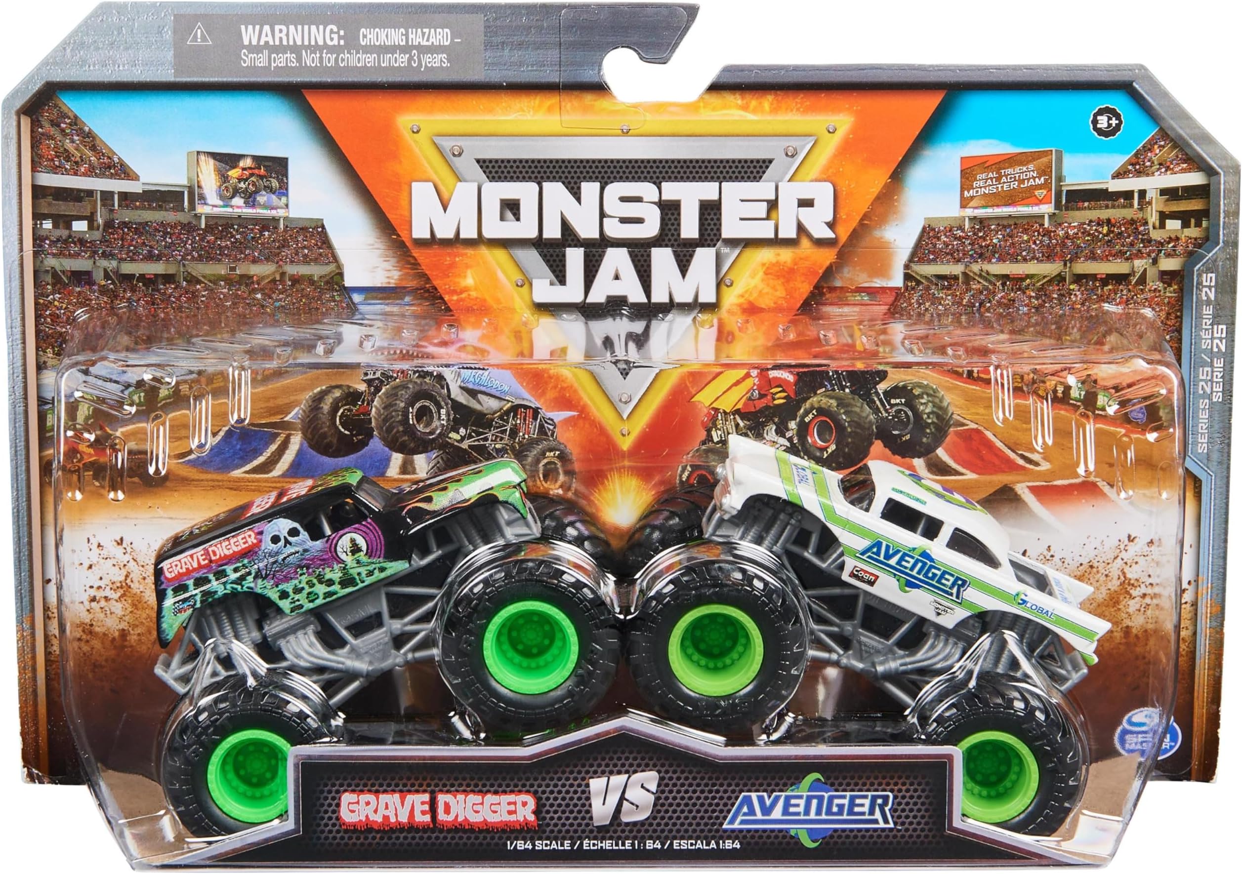 Monster Jam - Original Monster Jam Pack of Two with Authentic Monster Trucks in Scale 1:64, Crass Stunt Action from 3 Years (Assorted Designs, Random)