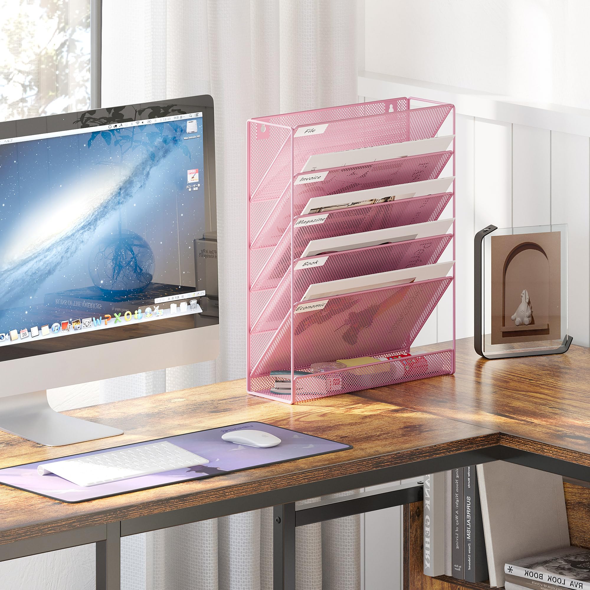 EasyPAG Organizer da ufficio a parete a 5 ripiani, verticale, con design a rete robusta, per scrivania o cubicolo, argento