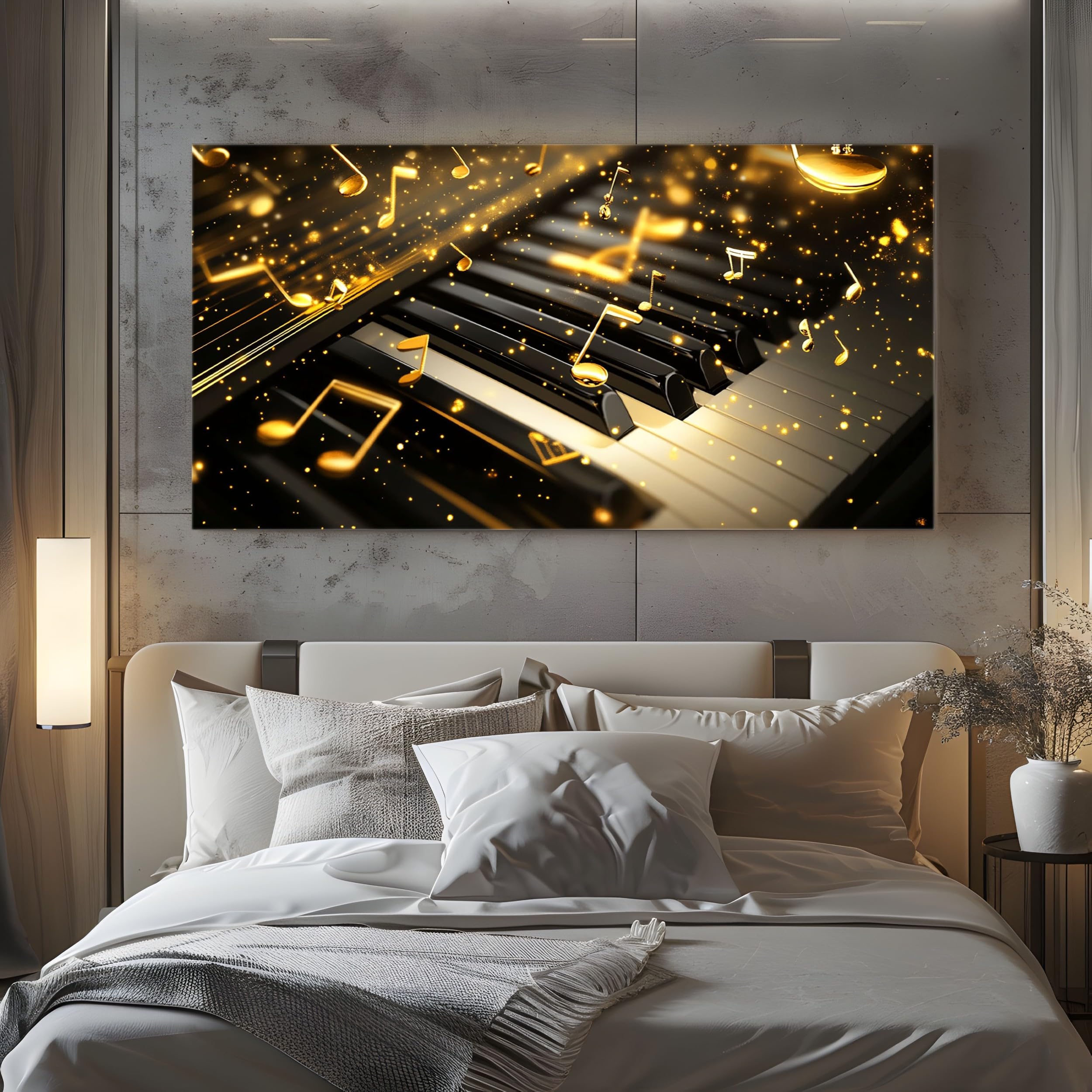 ZORYAN Quadro Moderno Camera da Letto Tema Musicale Senza Cornice 70x140cm | Pianoforte Decorazione Murale Spartito con Chiave Classica Stampa su Tela Cielo Stellato di Lusso per Soggiorno Ufficio