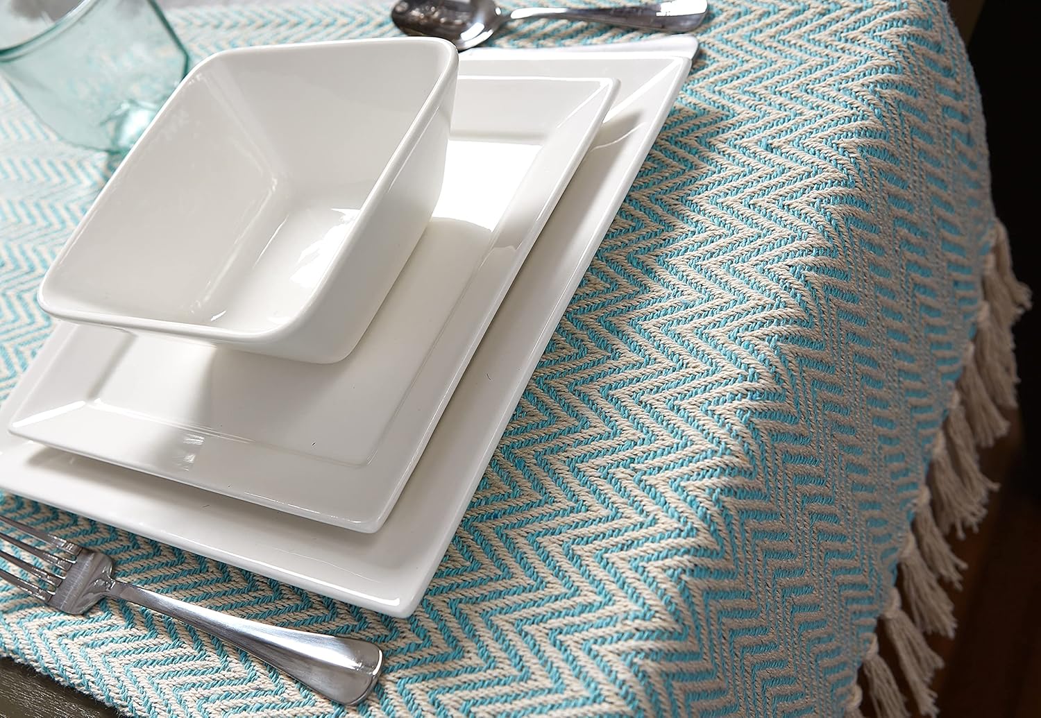 DII Woven Basic Tabletop Collection, Chevron Table Runner, 15x108, Aqua