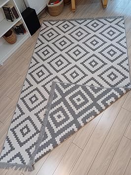 Kilim Çift Taraflı Kullanılabilir Yıkanabilir Dokuma Kilim (Gri-Beyaz, 80 * 150cm)