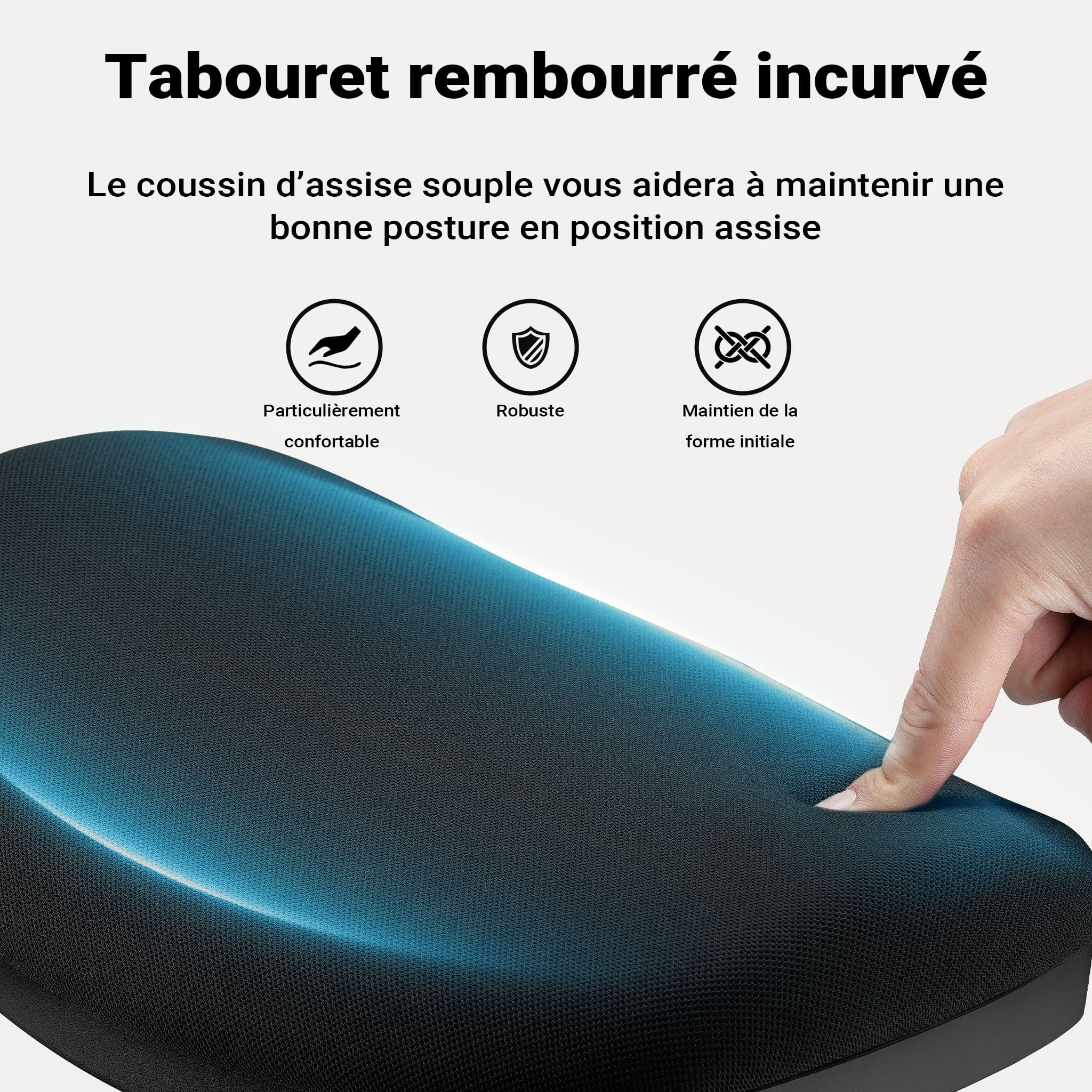 WilTec Tabouret Ergonomique Assis Debout – 36 x 23 x 55-82 cm – Capacité Max. 135 kg – Couleur Noire – avec Ressort à gaz – Fauteuil de Bureau, Chaise Debout Assis