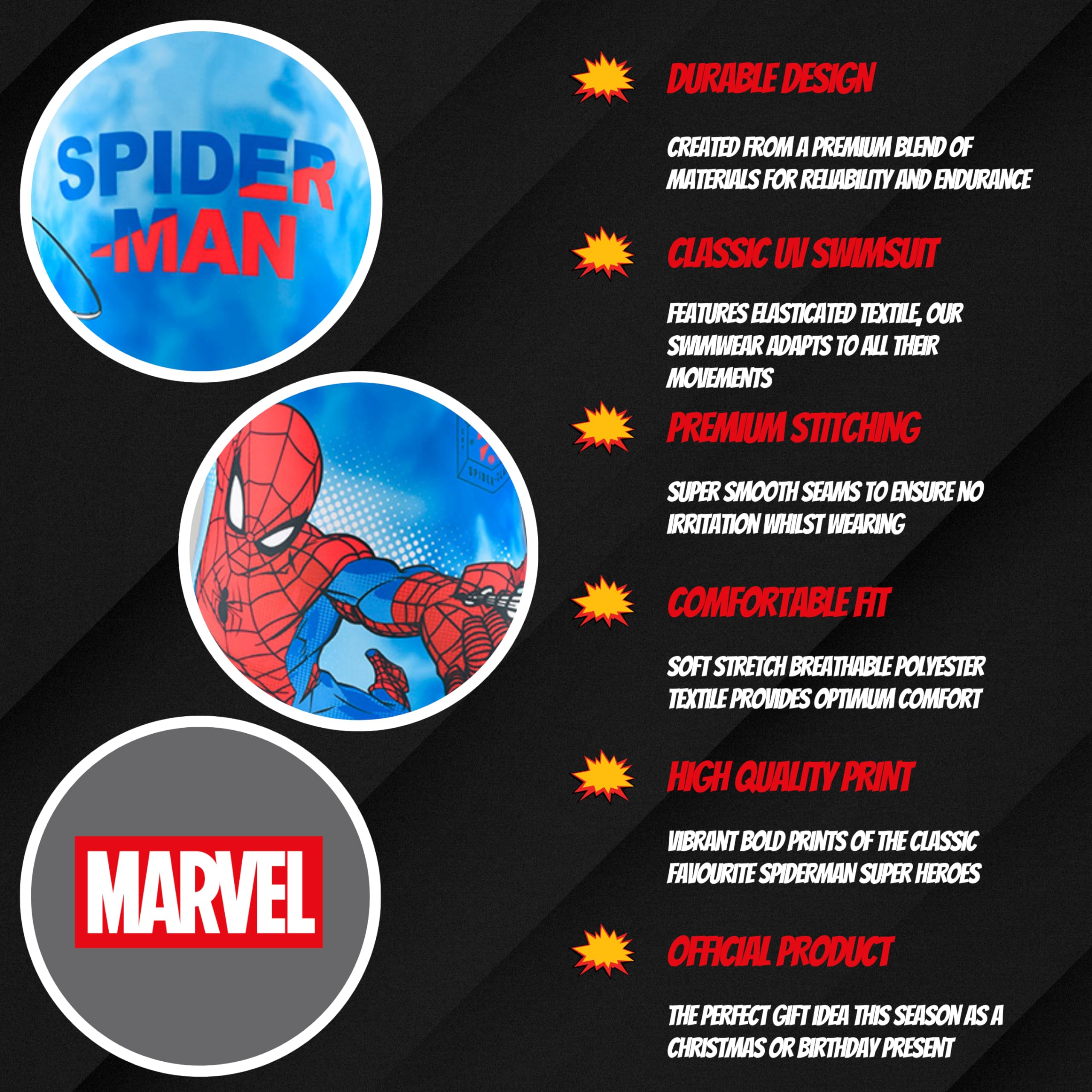 Marvel Spiderman Maillot de Bain Garçon, Maillot de Bain Protection UV, Ensemble de Natation Une Pièce, T-Shirt et Pantalon de Bain, Tailles 3 a 8 Ans