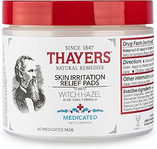 THAYERS Camphor Pain Relieving Pads, Clear/White, Witch Hazel, 60 Count (Pack of 1), Packaging May Vary