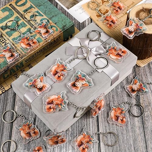 Miniatura 3 de Remuuly 36 llaveros acrílicos de vaca de las tierras altas, llavero de vaca de las tierras altas, decoraciones de fiesta, accesorios de mochila,