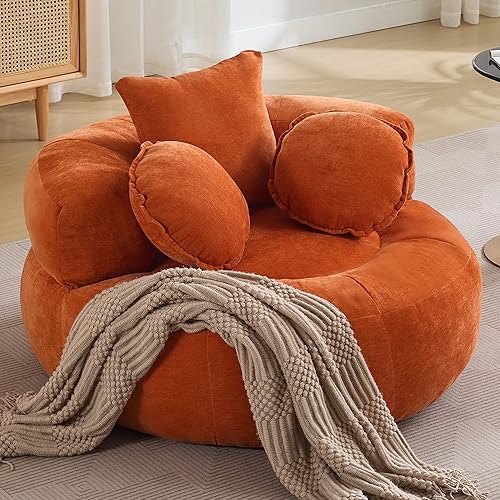 Silla redonda de gran tamaño, tumbona circular comprimida de chenilla, sin montaje, silla de barril sin hueso, puff perezoso, silla decorativa para