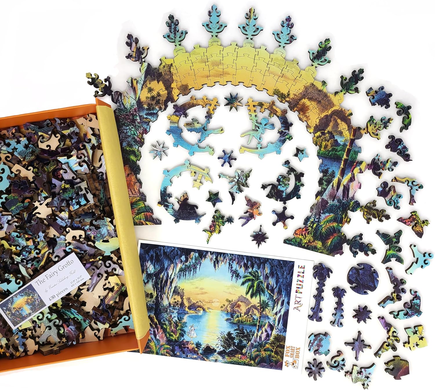 Wooden Puzzle for Adults - Uniquely Shaped Pieces - Made in The USA by FoxSmartBox - 430 Pieces - The Fairy Grotto