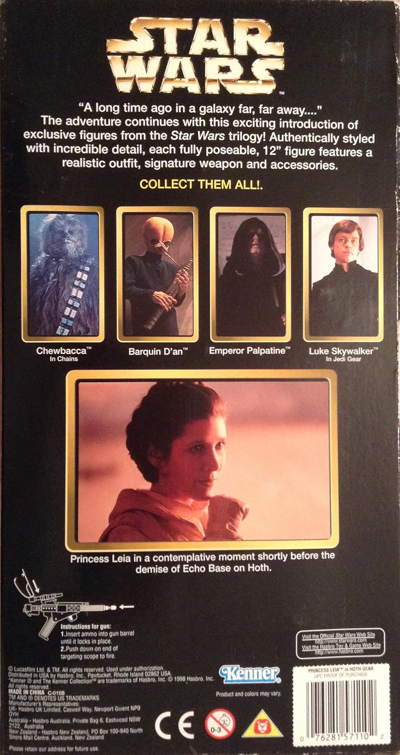 Star Wars 1998 Collection Rebel Alliance 12 Inch Tall Fully Poseable Action Figure with Authentically Styled Outfit and Accessories - Princess Leia in Hoth Gear with Blaster Rifle and Projectile