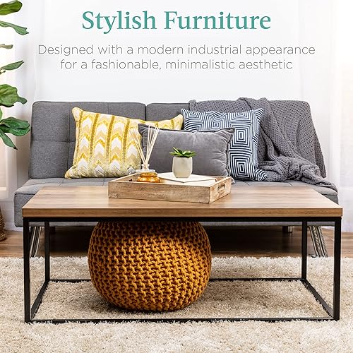 Miniatura 3 de Best Choice Products Mesa auxiliar rectangular de madera de 44 pulgadas, estilo industrial moderno, muebles rústicos para sala de estar con marco de
