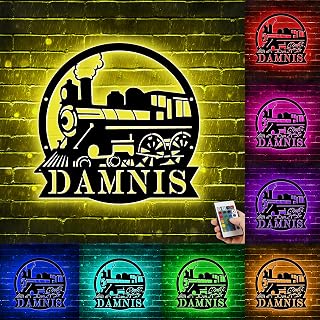 Personalized Metal Wall Decor With 16 Colors Changing LED Lights, Custom Name Train Neon Light Sign for Bedroom, Playroom, Man Cave - Christmas Birthday Gift (Train-1)