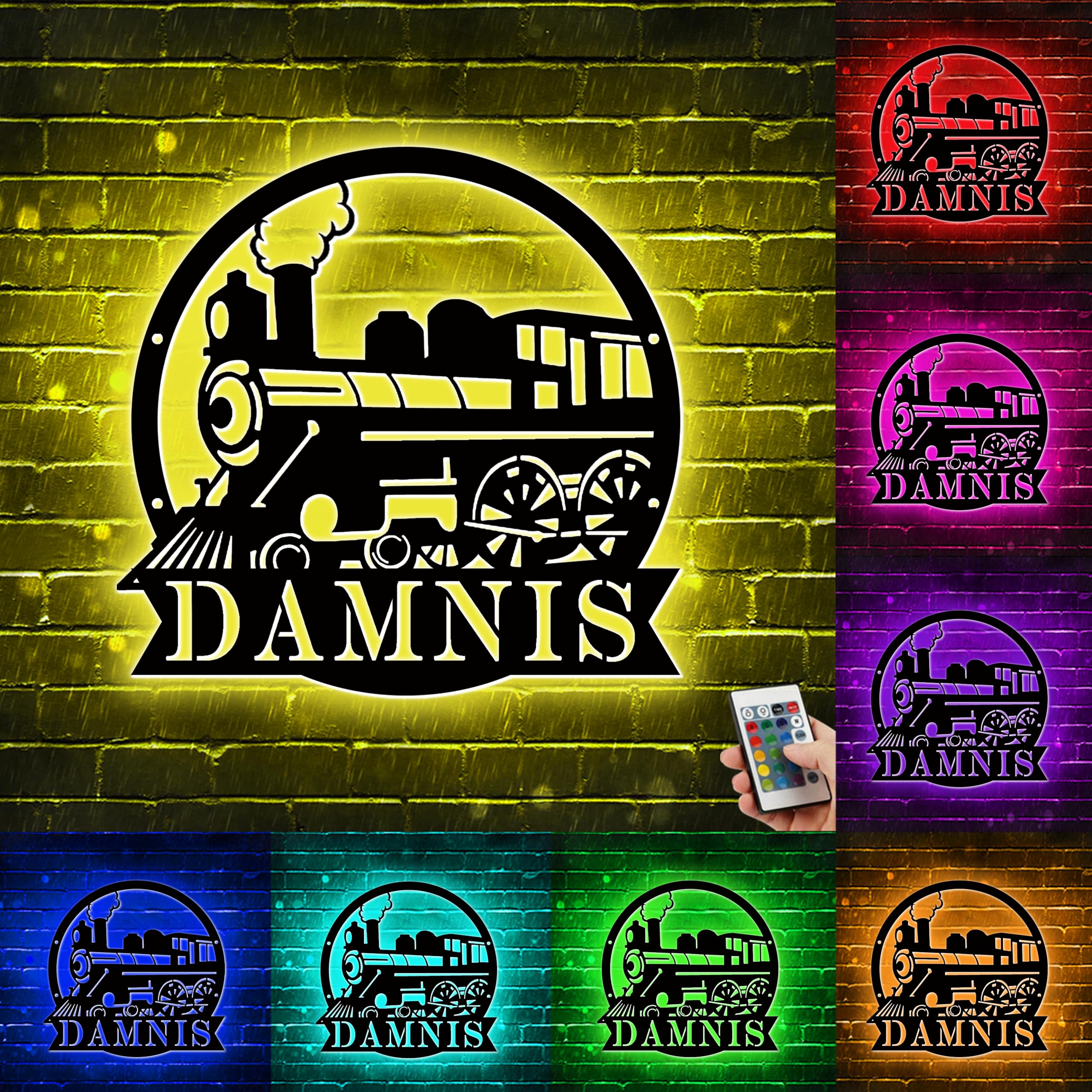 Personalized Metal Wall Decor With 16 Colors Changing LED Lights, Custom Name Train Neon Light Sign for Bedroom, Playroom, Man Cave - Christmas Birthday Gift (Train-1)